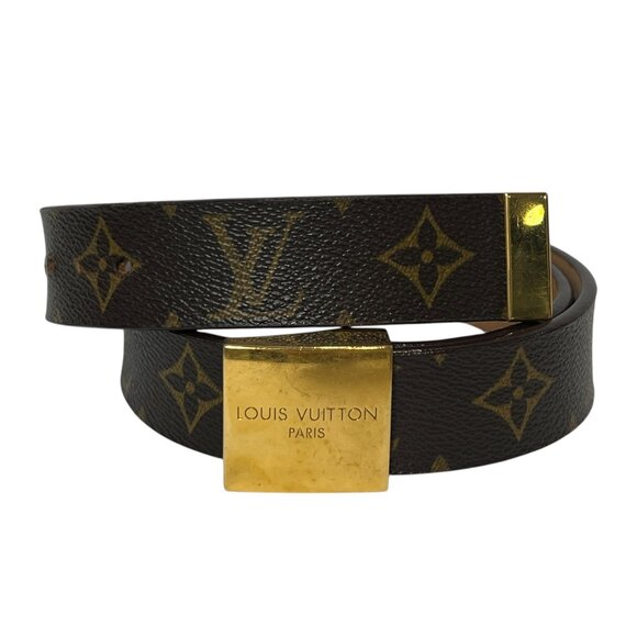Louis Vuitton 2003 Spain Brown Monogram Ceinture Carre Gold-Tone Belt - Picture 1 of 11